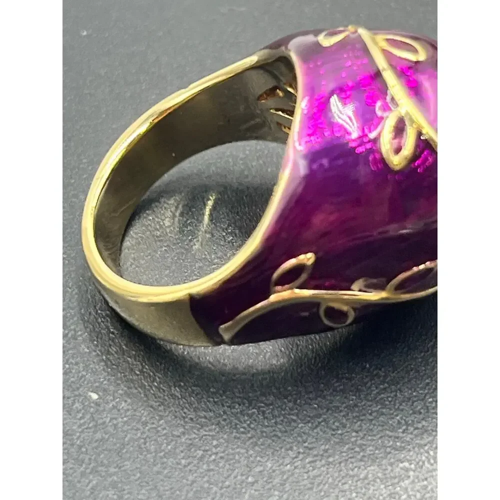 Princess Amanda Borghese Designer Purple Green Enamel‎ Cocktail Ring Sz 8.5